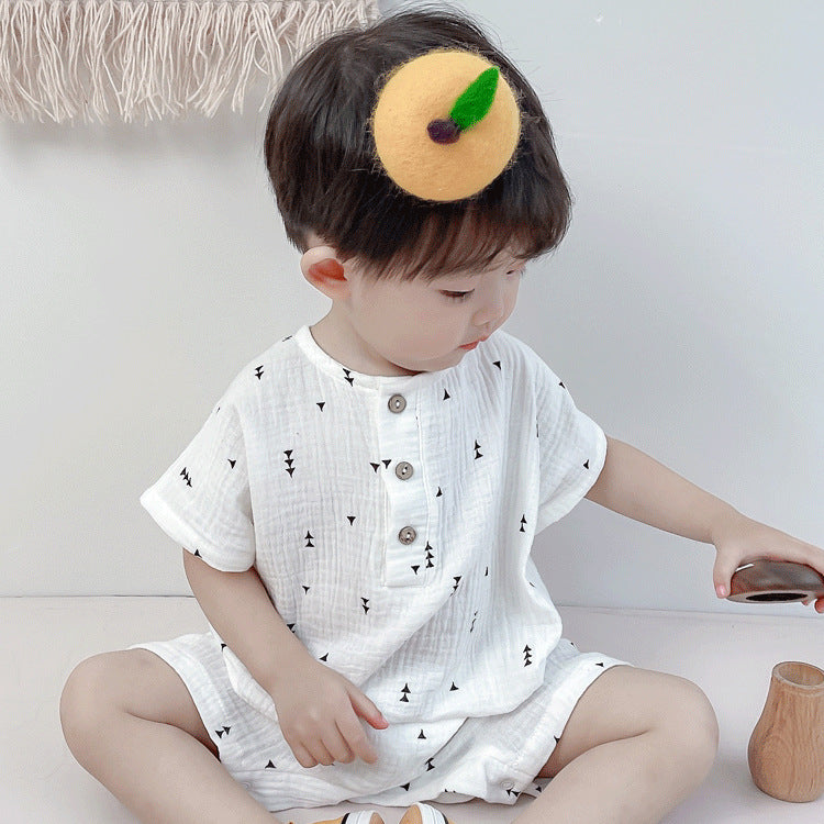 Women's & Men's Cotton Summer Thin Clothes Born Jumpsuit Short Sleeve Clothing Jumpsuit, Climbing Suit