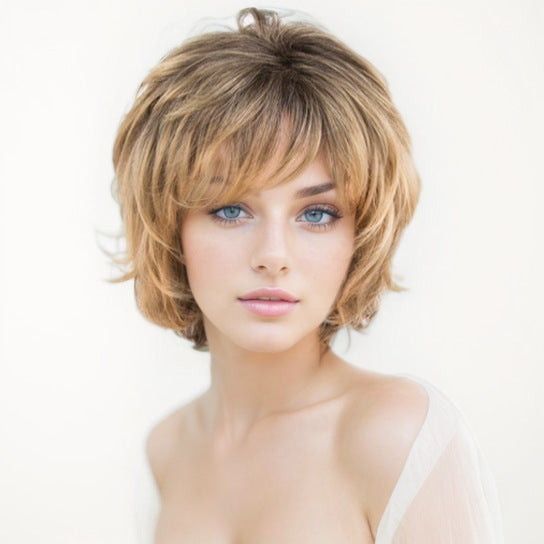 Women's Best Selling Fluffy Side Bangs Gradient Wig Short Curly Hair
