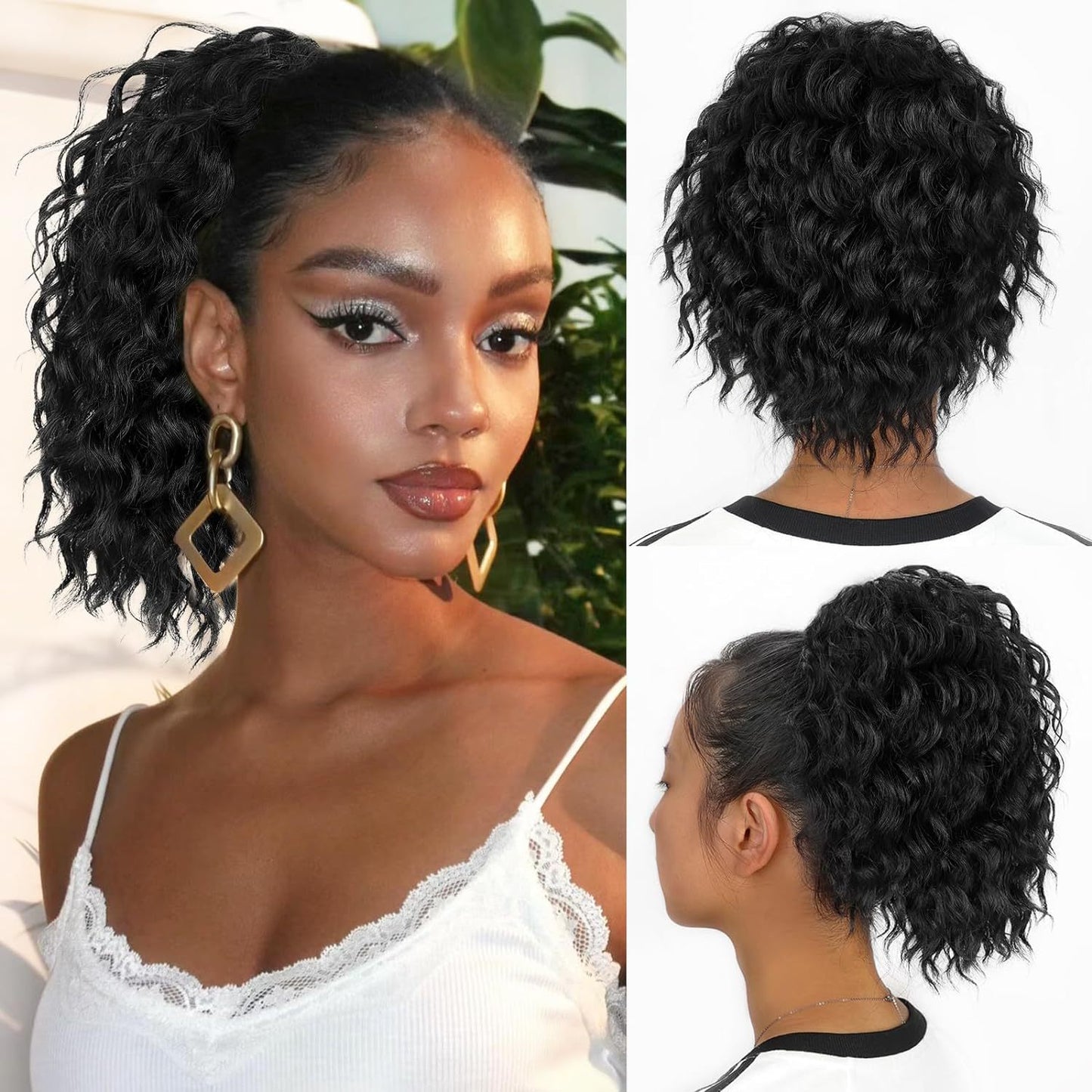 Women's Roll Drawstring Net Pocket Bun Female Hair Wig Ponytail