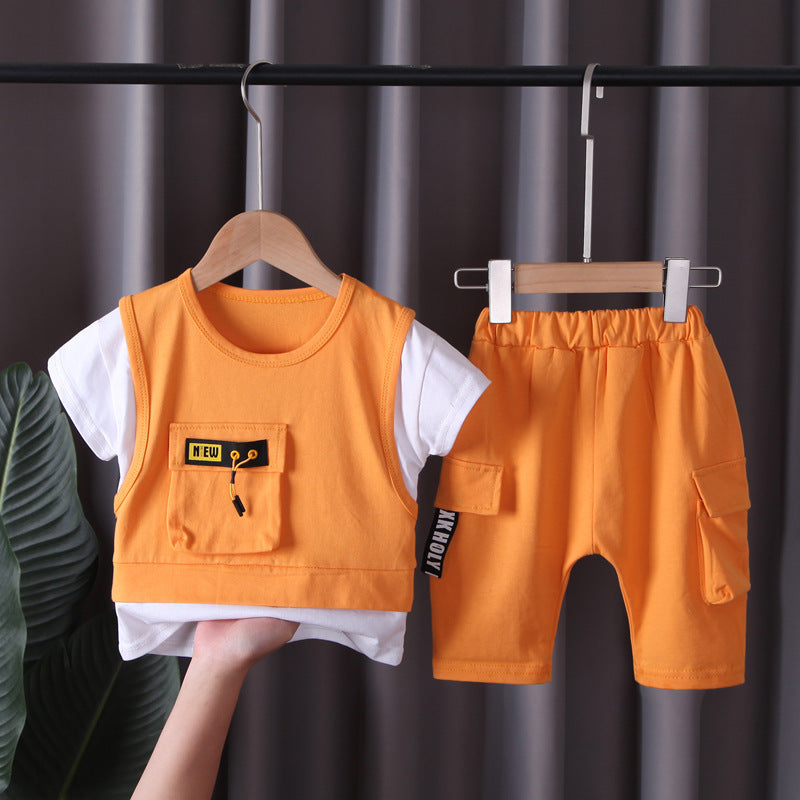 Children's Gentleman Round Neck Two Pieces Short Sleeve Shorts Children's Suit