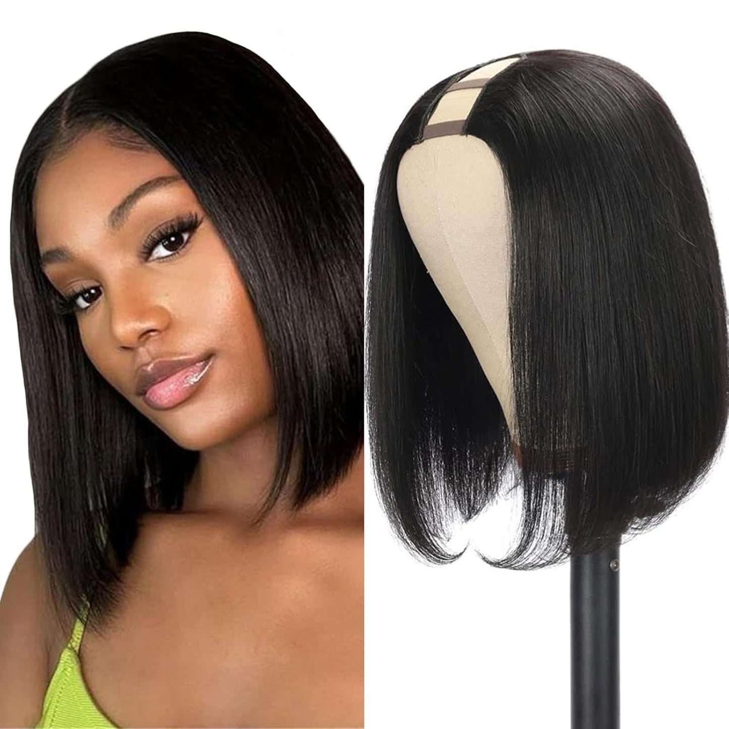 Black Short Straight Hair U-shaped Elastic Half Headgear Wig