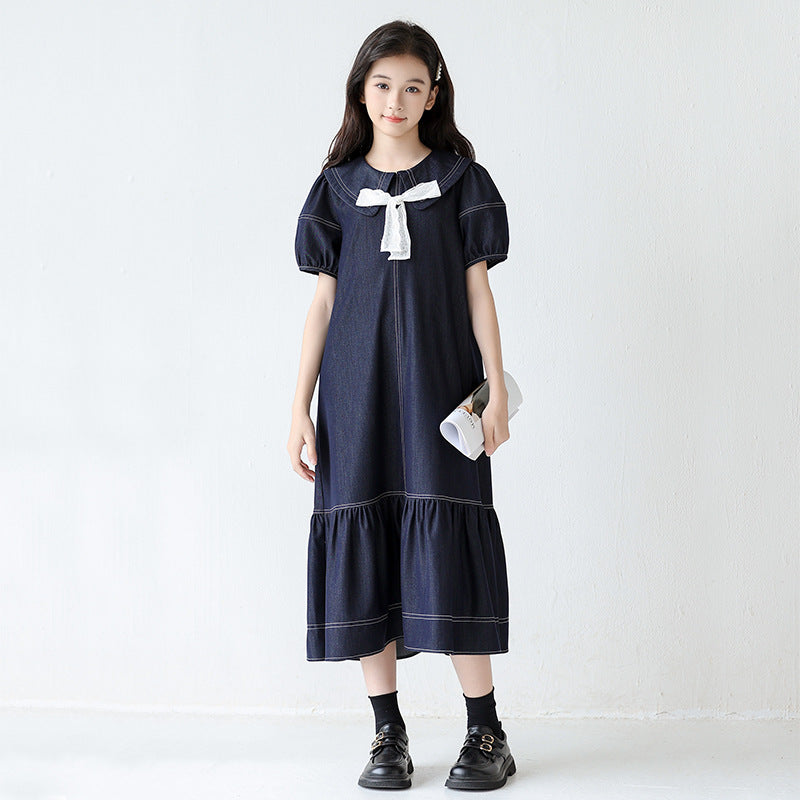 Children's Denim Skirt Summer Doll Collar Retro Children's Dress