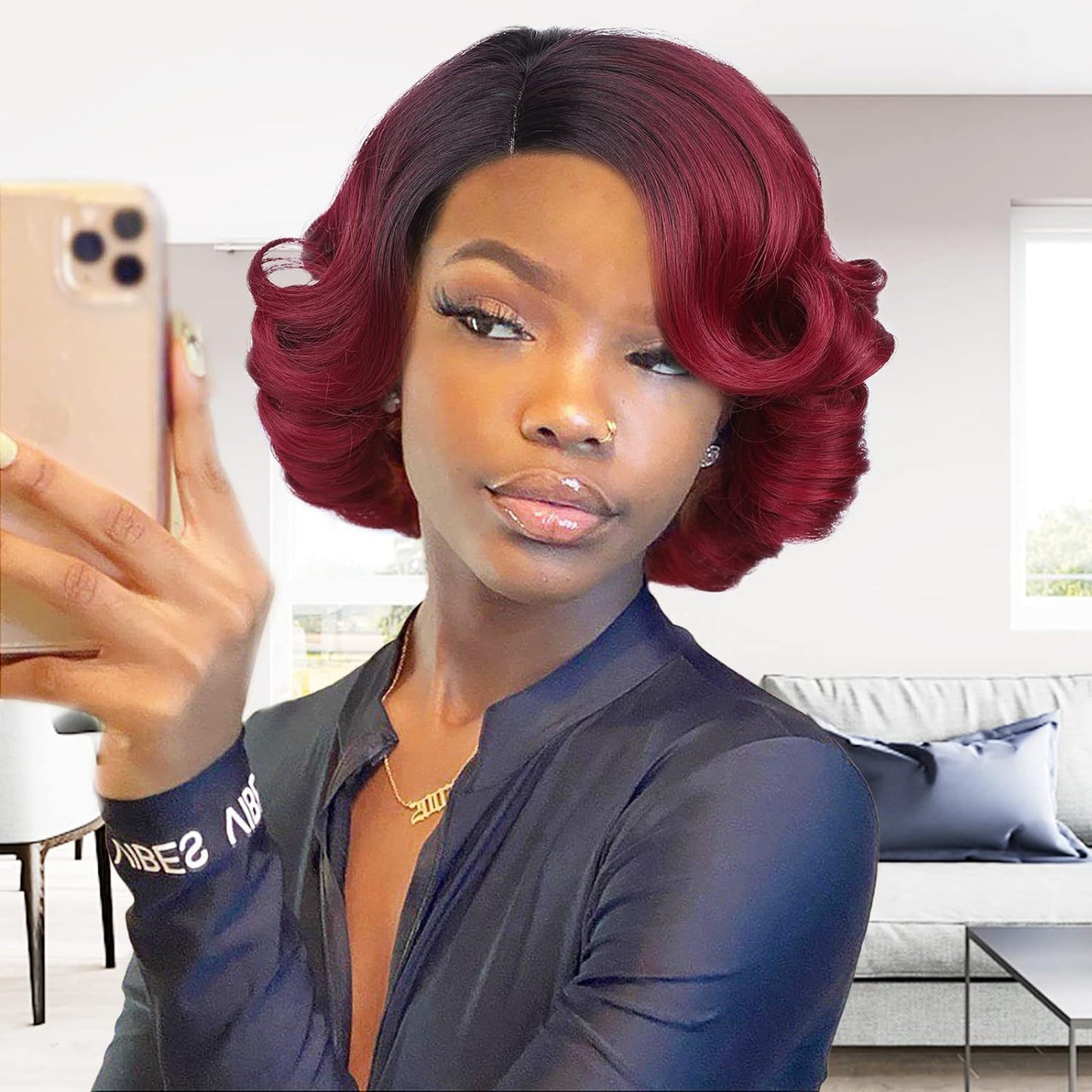 Women's Front Lace Side Roll Loose Wavy Headgear Wig Short Curly Hair