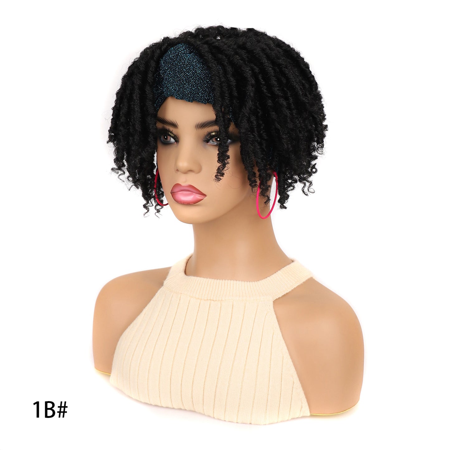 Head Cover Black Blue Turban Dreadlocks Wig Short Curly Hair