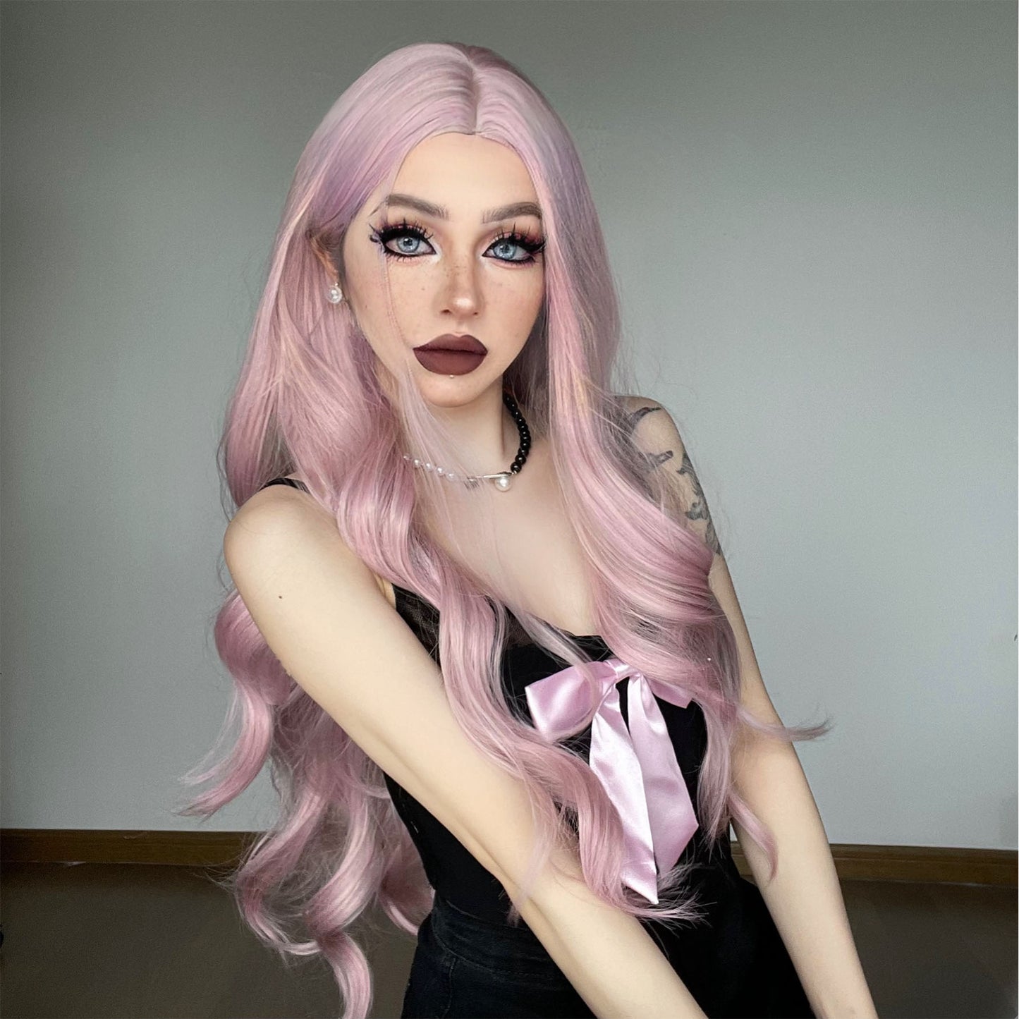 Women's Fiber Pink Natural Fluffy Curly Hair Wig Long Curls