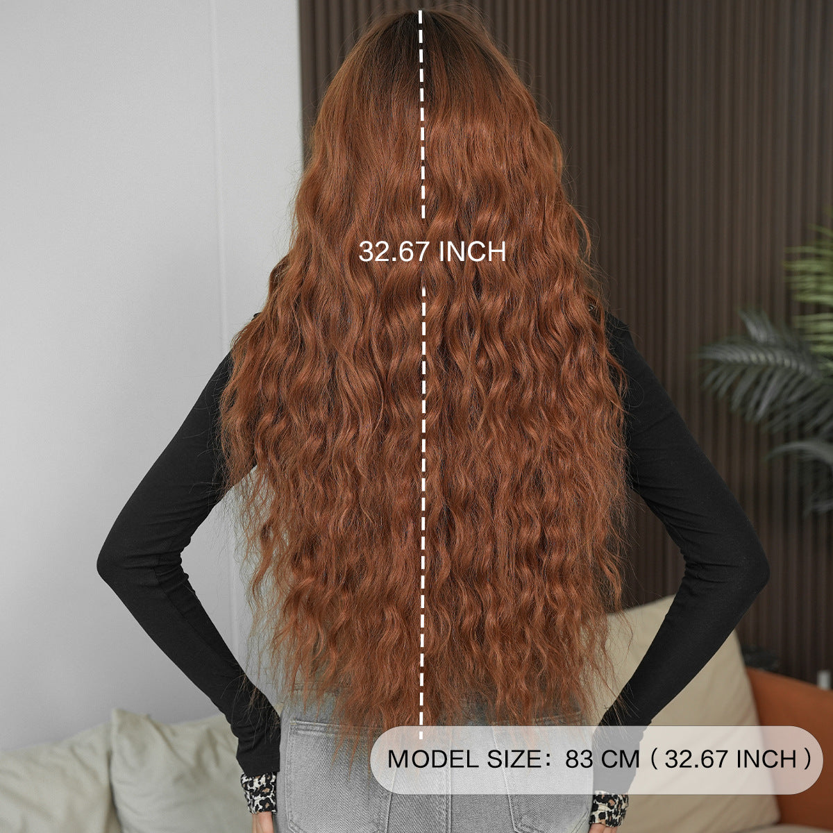 Women's Caramel Red Brown Hair Water Ripple Curly Fashion Wig Long Curls