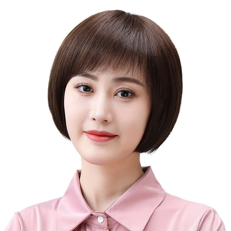 Women's Real To Give Mom Natural Human Covering Wig Short Straight Hair