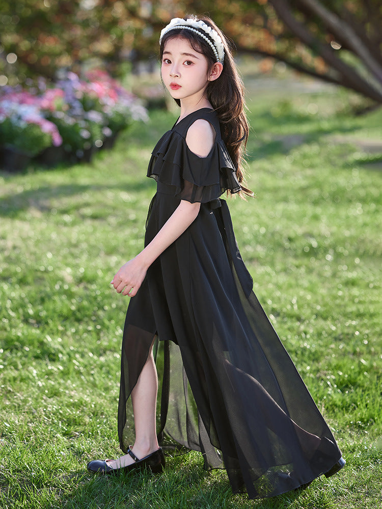 Children's Middle Big Chiffon Summer Front Short Back Long Children's Dress