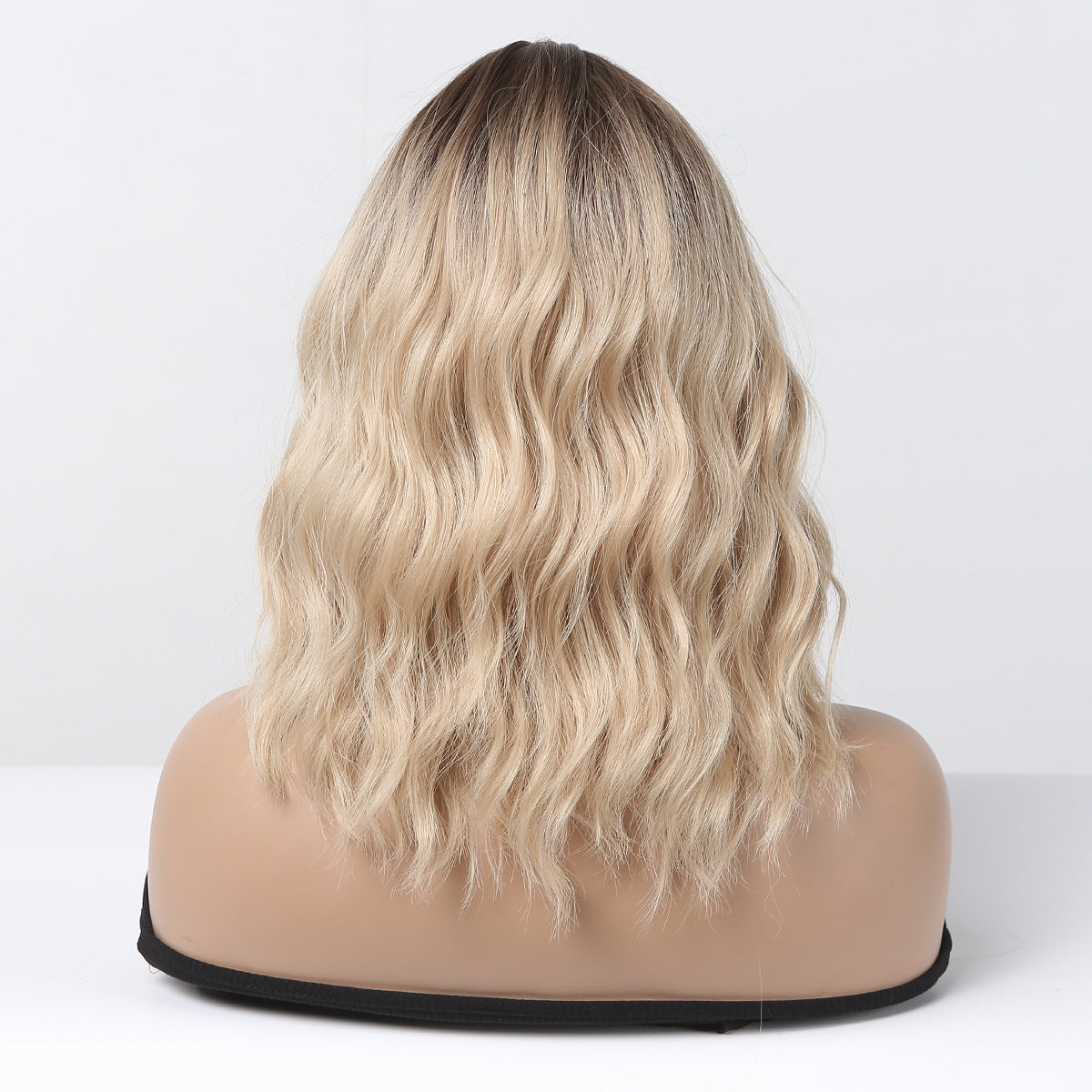 Water Ripple Black Gradient Golden Full Top Roll Chemical Wig Short Curly Hair
