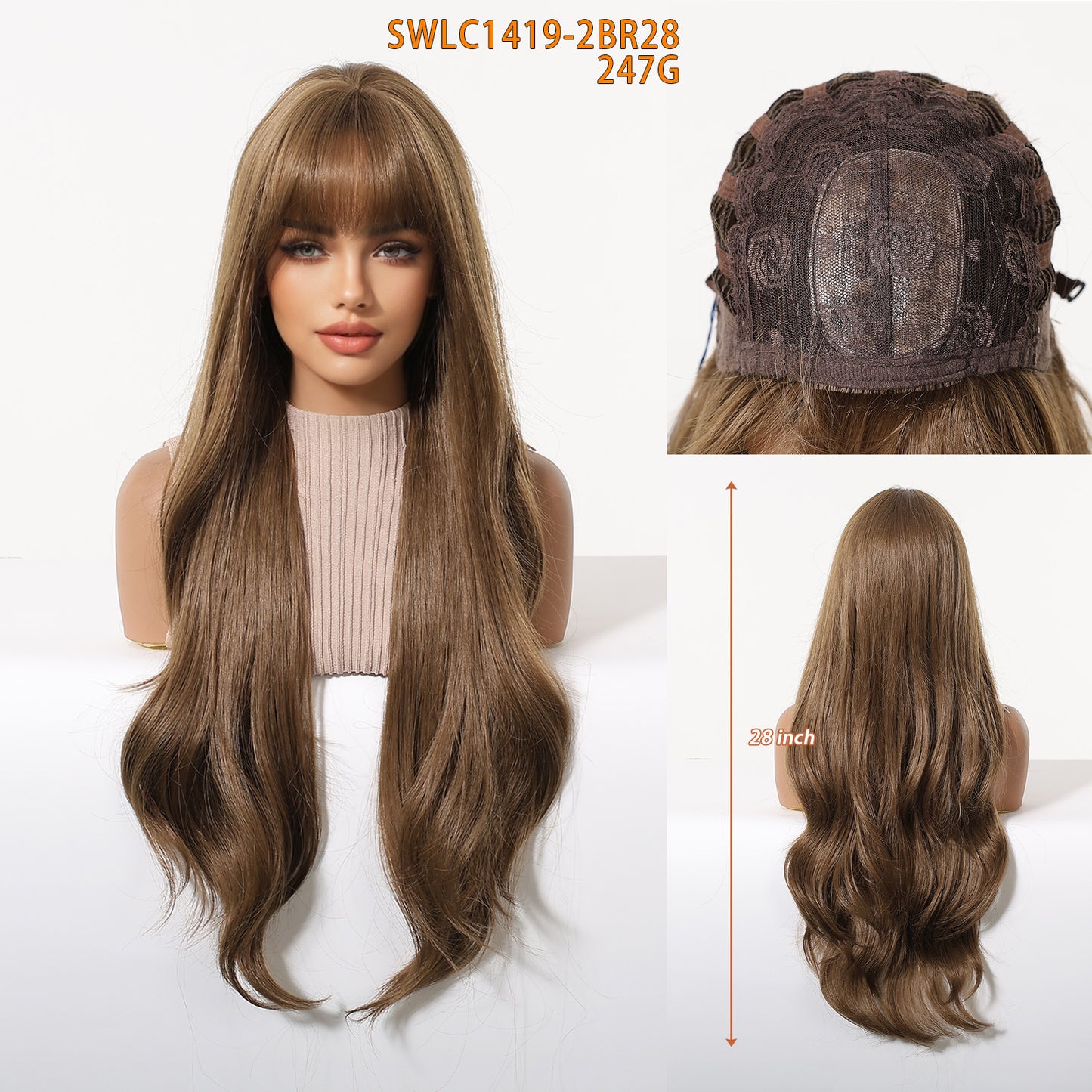 Roll Curly Hair With Bangs Natural Dark Brown Daily Chemical Wig Long Curls