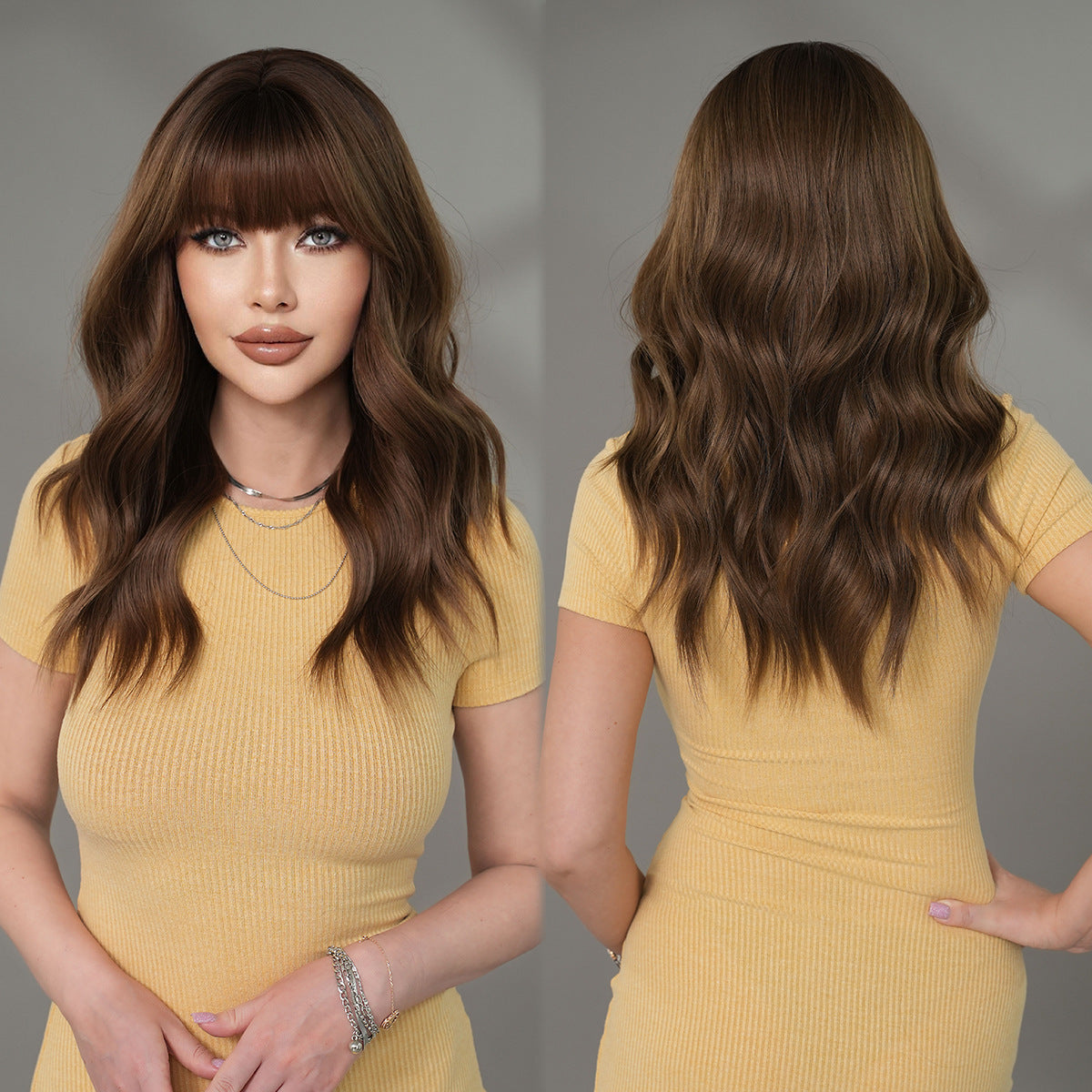 Chest Natural Fluffy Medium Long Micro Bangs Everyday Wig Short Curly Hair