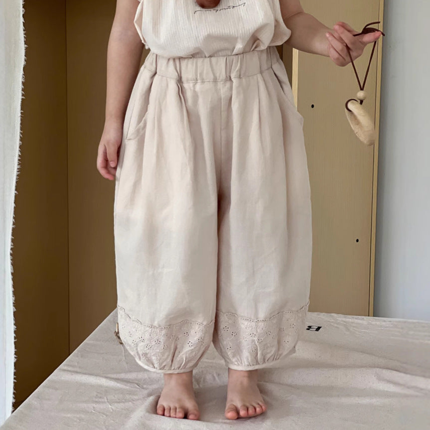 Children's Wheat Summer Korean Style Comfortable Ramie Lace Anti Mosquito Loose Children's Pants