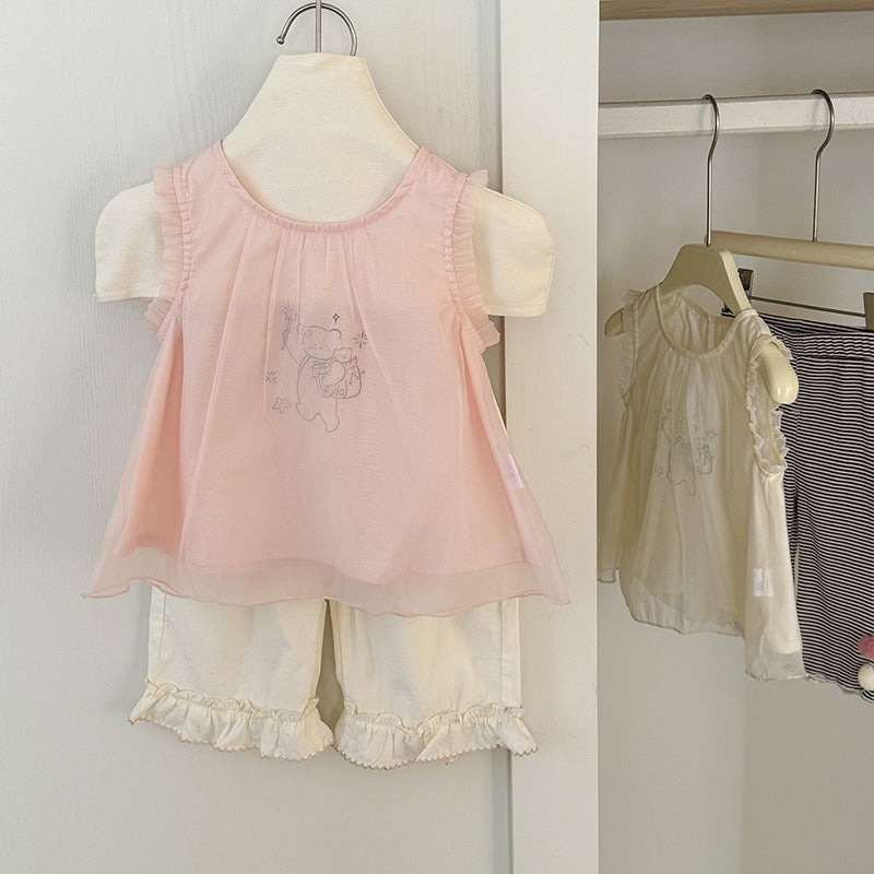 Cartoon Bear Mesh Vest Doll Shirt Children's T-shirt