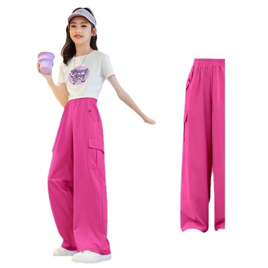 Children's Older Summer Fashion Two-piece Clothes Printed Top Ice Silk Loose Children's Suit