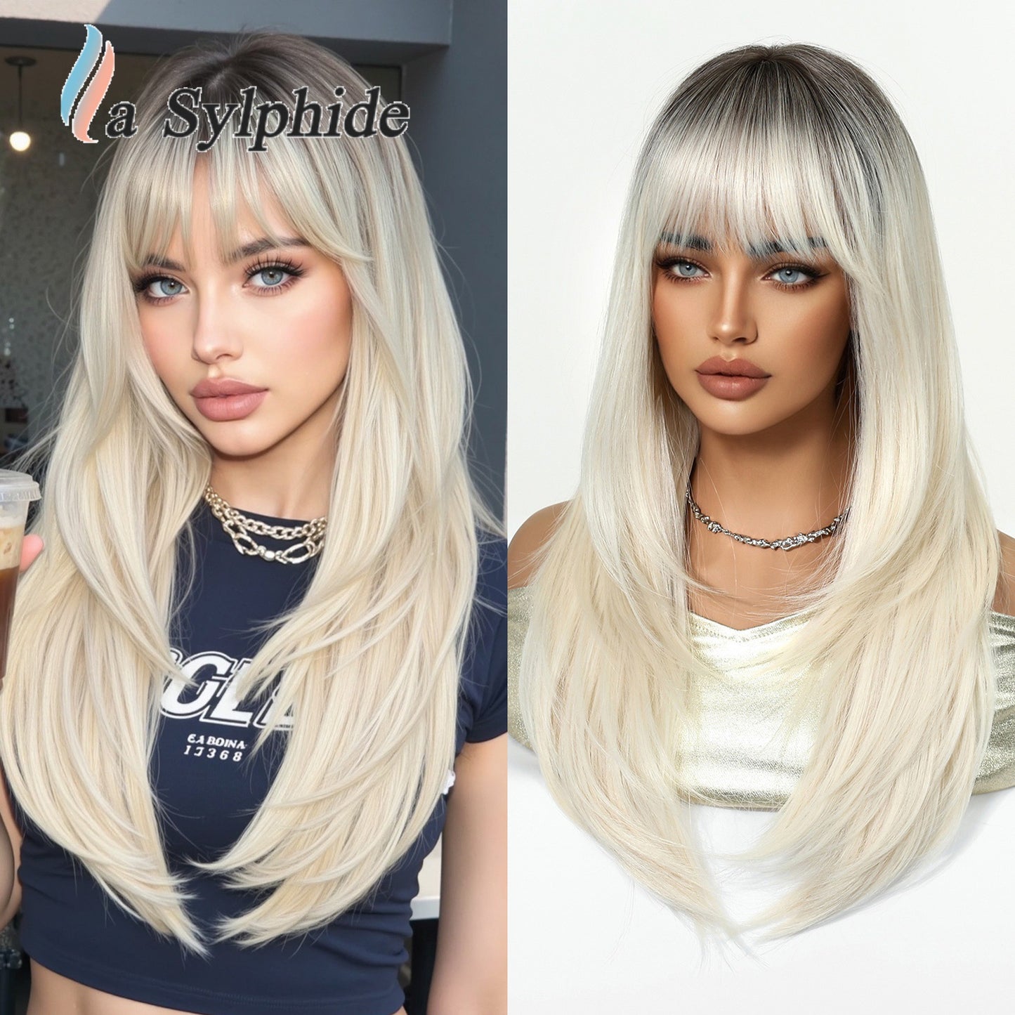 Bangs Summer Level Red Hair Rose Net Long Straight Wig