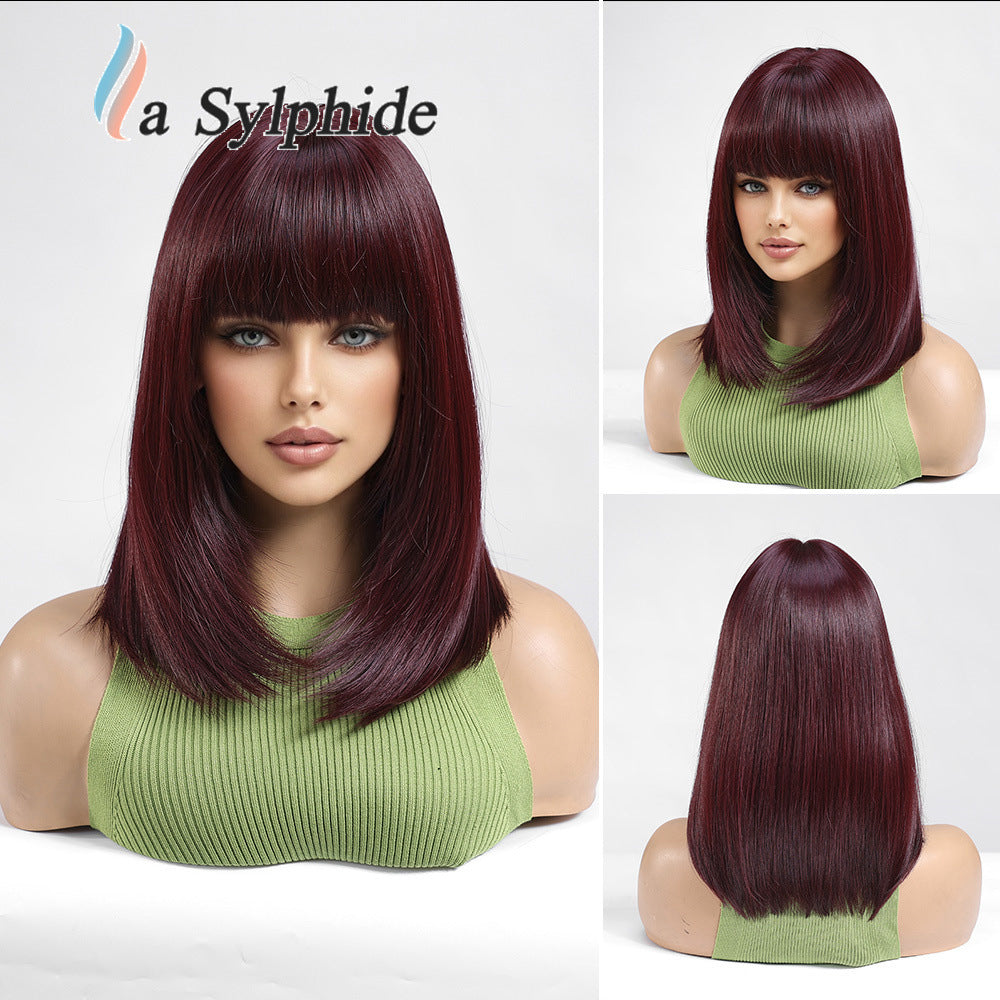 Women's Lightweight Breathable Mid-length Natural One-piece Collarbone Simulation Full Wig Short Straight Hair