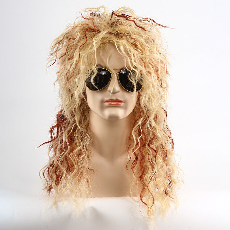 Men's Punk Long Curly Hair Halloween Rock Rose Inner Cos Wig