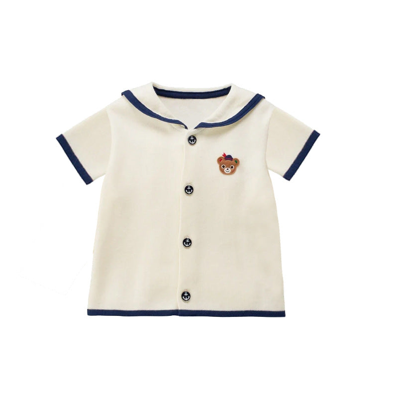 Children's Cartoon Bear Rabbit Embroidery Sailor Collar Long Sleeve Short Cute Children's Shirt