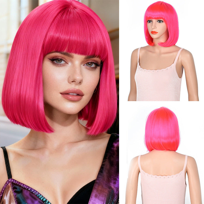 Curl Chemical Fiber Color Wave Cover Wig Short Straight Hair
