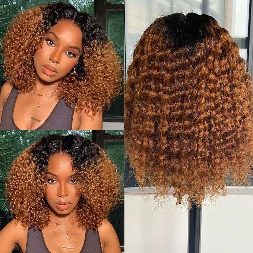 Women's African Wigs With Small Curly Hair Gradient Long Straight Wig