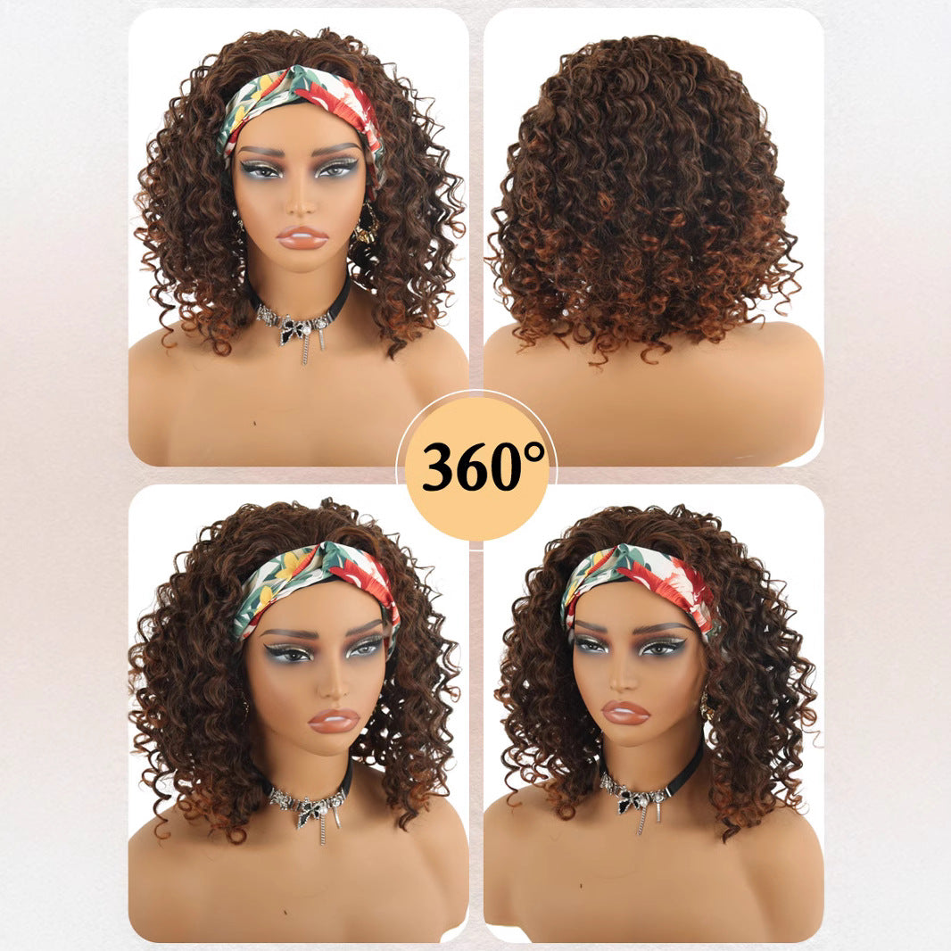 Women's Black Ice Ribbon Hand Wrapped Small Wig Short Curly Hair