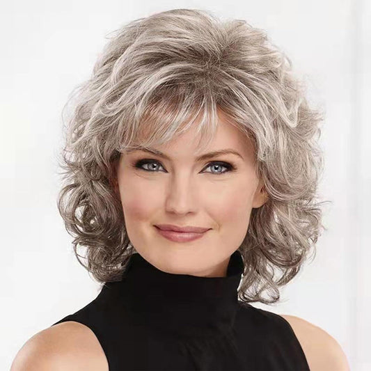 Fashion Female Gray Gradient Synthetic Wigs Wig Short Curly Hair
