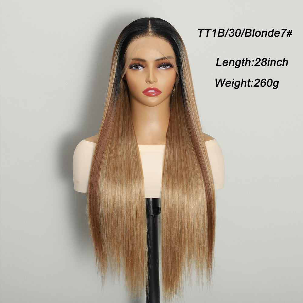 Front Lace Hand-woven Chemical Fiber Hair Hood Hd Long Straight Wig