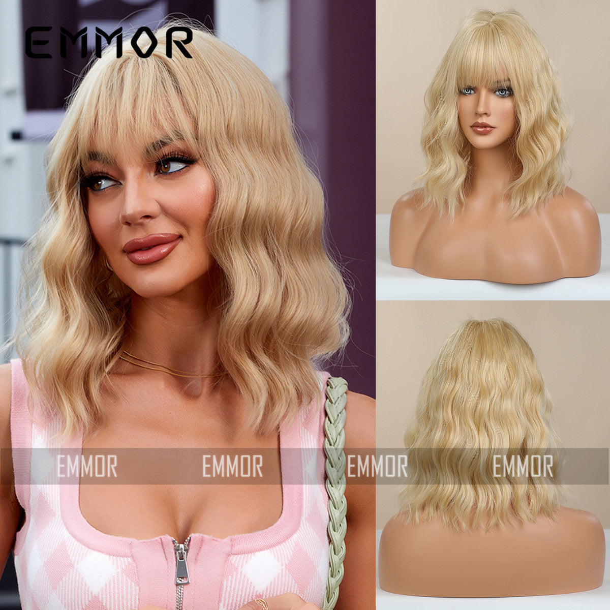 Female Cute Style Golden Short Curly Hair Matte Fiber Full Wig Long Curls