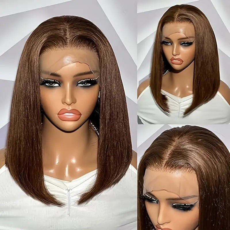 Front Lace Dark Brown Head Bangs Wig Short Straight Hair