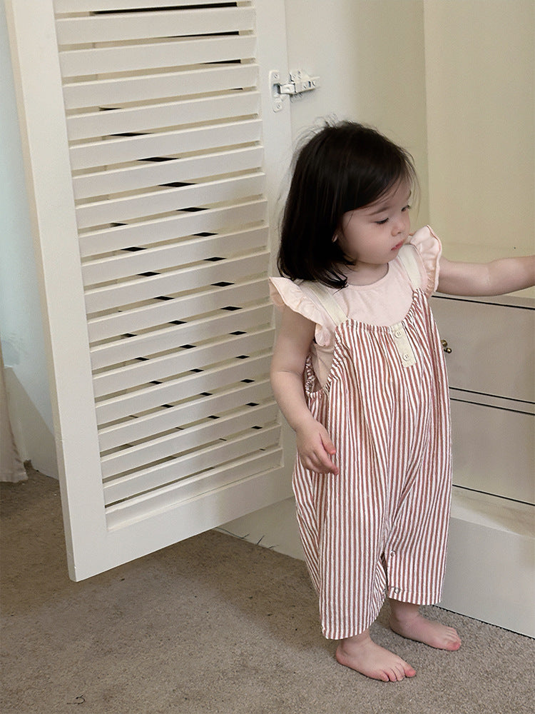 Children's Babies Outing Summer Korean Style Clothing T-shirt Striped Children's Suit