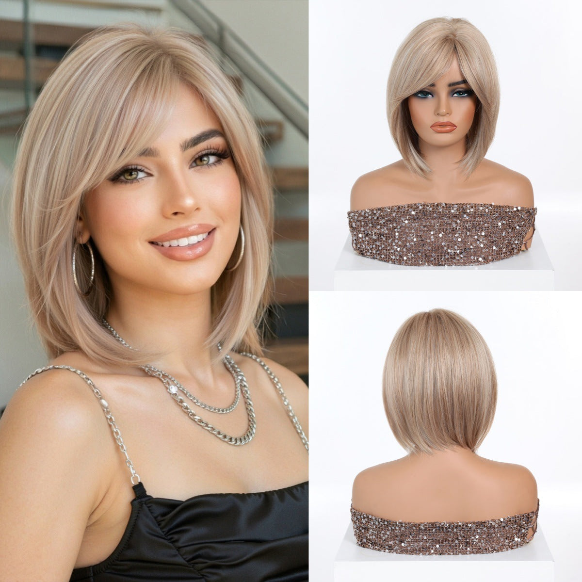 Brown Natural Fluffy Improving Face Feature Wig Short Straight Hair