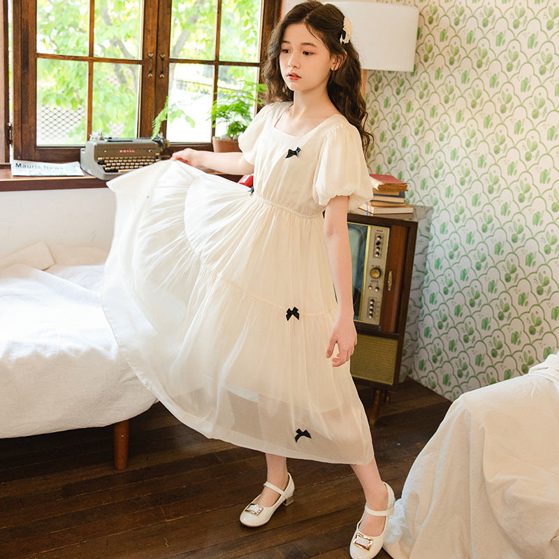 Chiffon Summer Short Sleeve Puff Korean Children's Dress