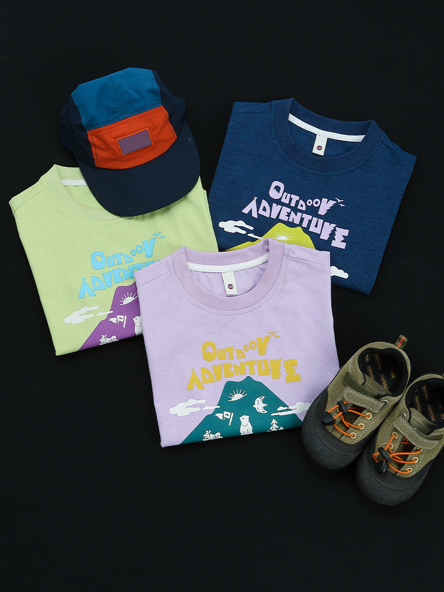 Children's Lightweight Breathable Short-sleeved Mulberry Cotton Outdoor Sports Half Sleeve Children's T-shirt