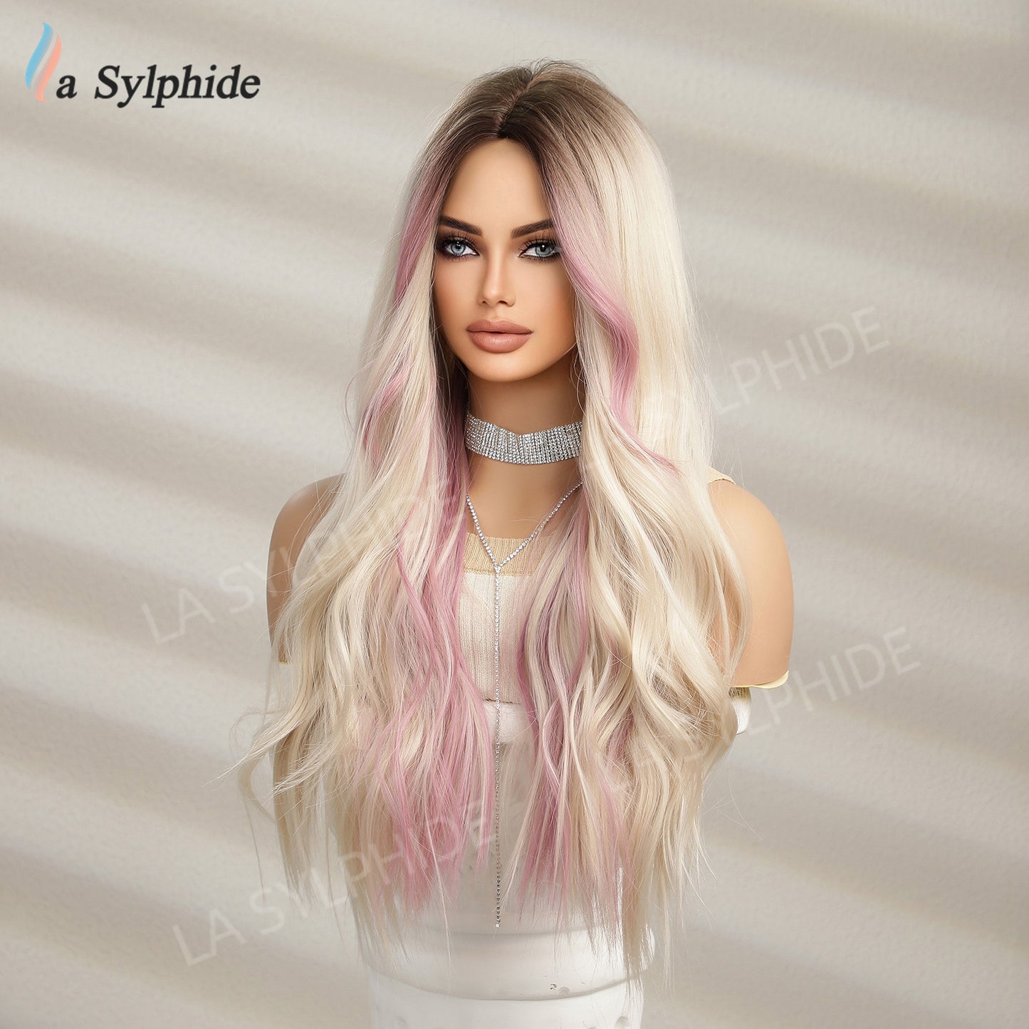 Fiber Chemical Mid-point Simulation Gradient Golden Pick Pink Wig Long Curls