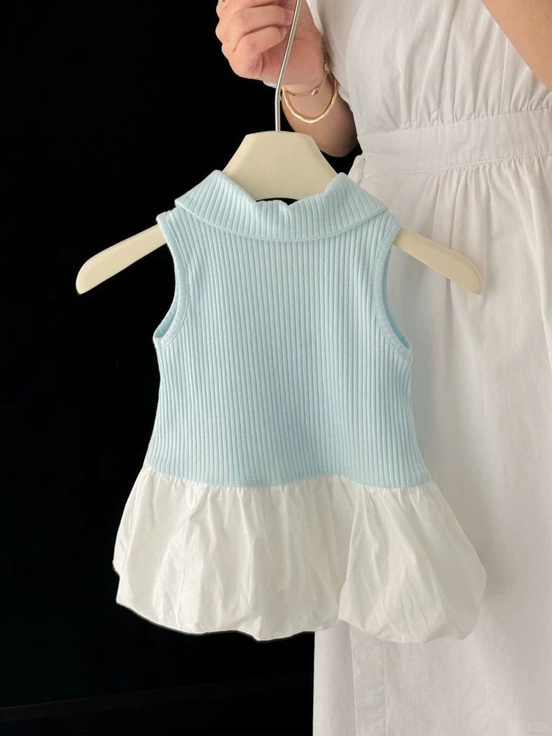 Summer Super Cute Wild Lapel Sleeveless Children's Dress