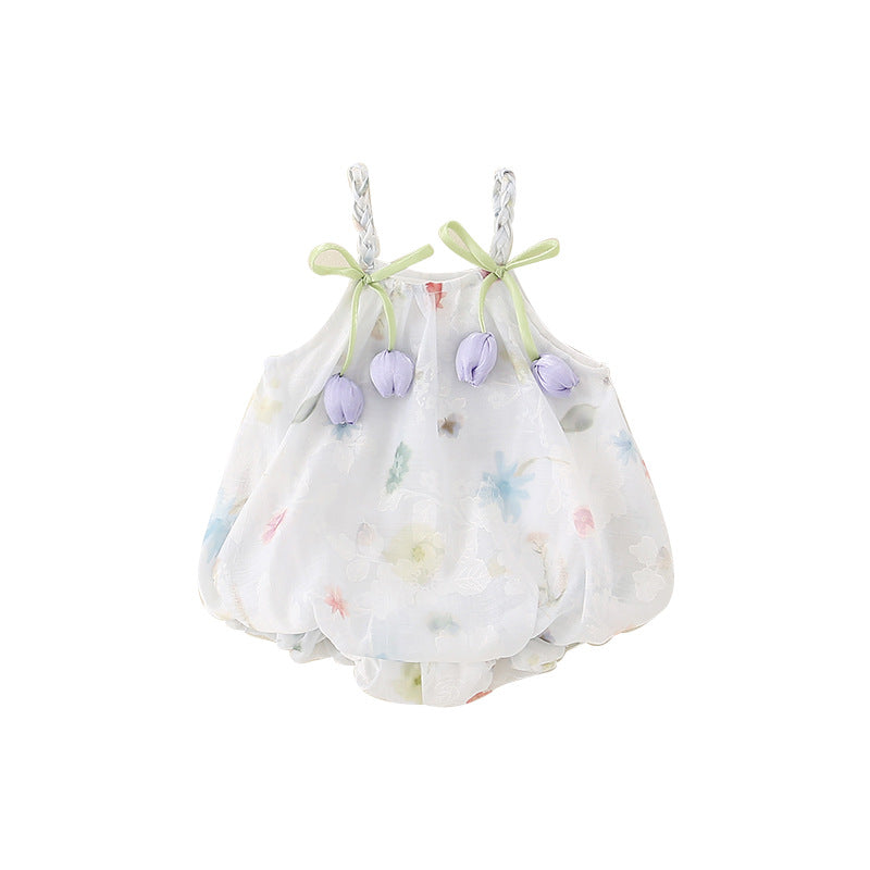 Korean Style Summer Tulip Chiffon Suspender Dress Infant Triangle Rompers Jumpsuit, Climbing Suit
