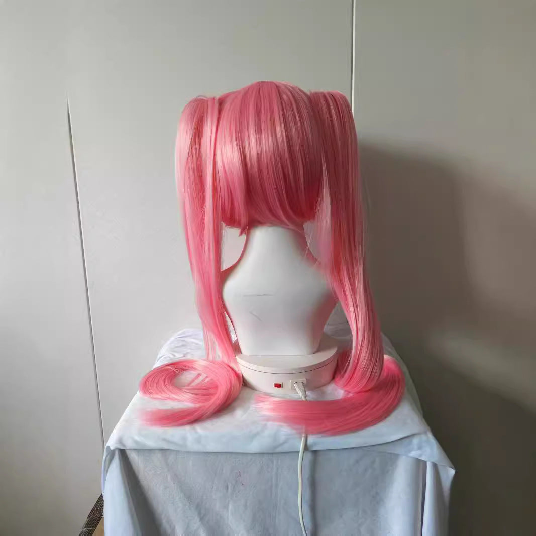 Two-dimensional Future Lake Water Green Color Pink Double Ponytail Cos Wig