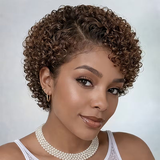 Women's & Men's African Small Head Cover Wig Short Curly Hair