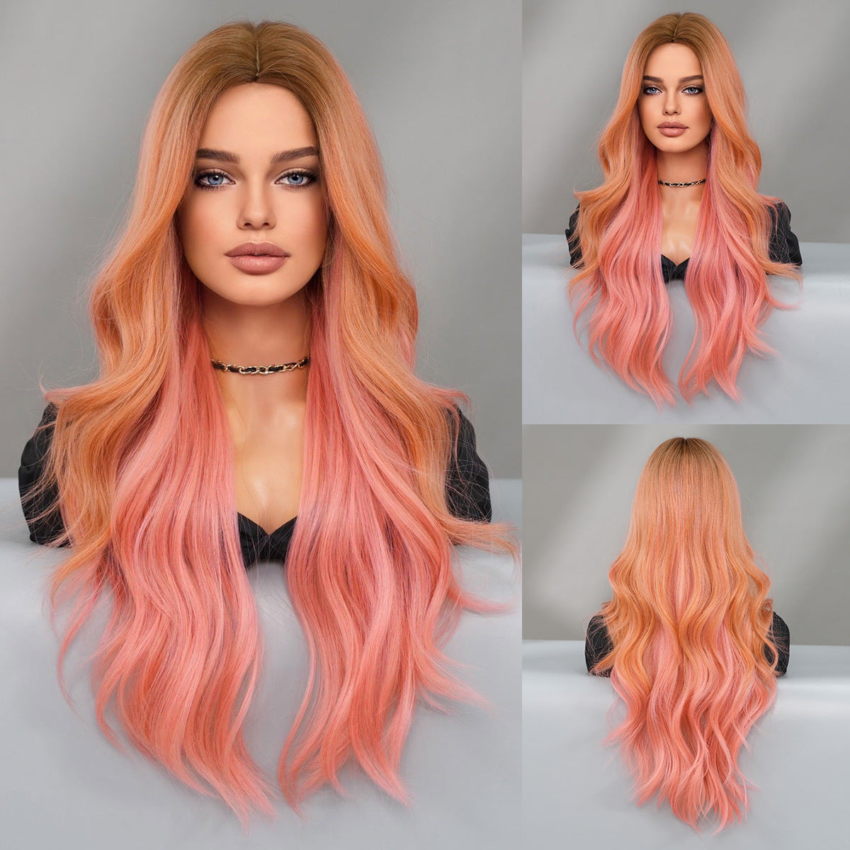 Women's Fashion Mid-length Colorful Curly Hair Sheath Big Wave Chemical Wig Long Curls