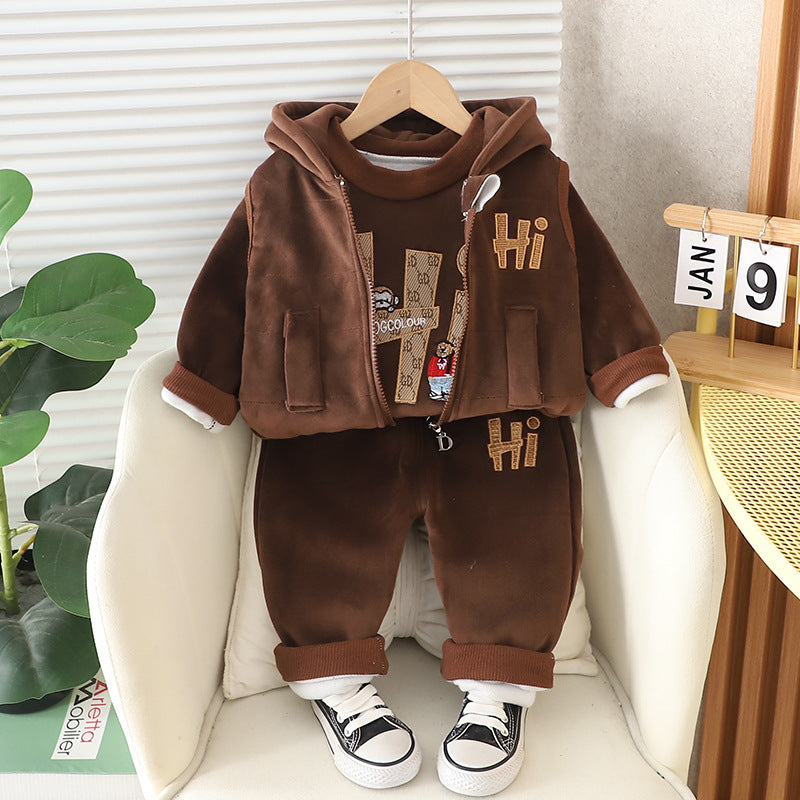 Children's Korean Style Clothing Fleece Padded Bear Children's Suit