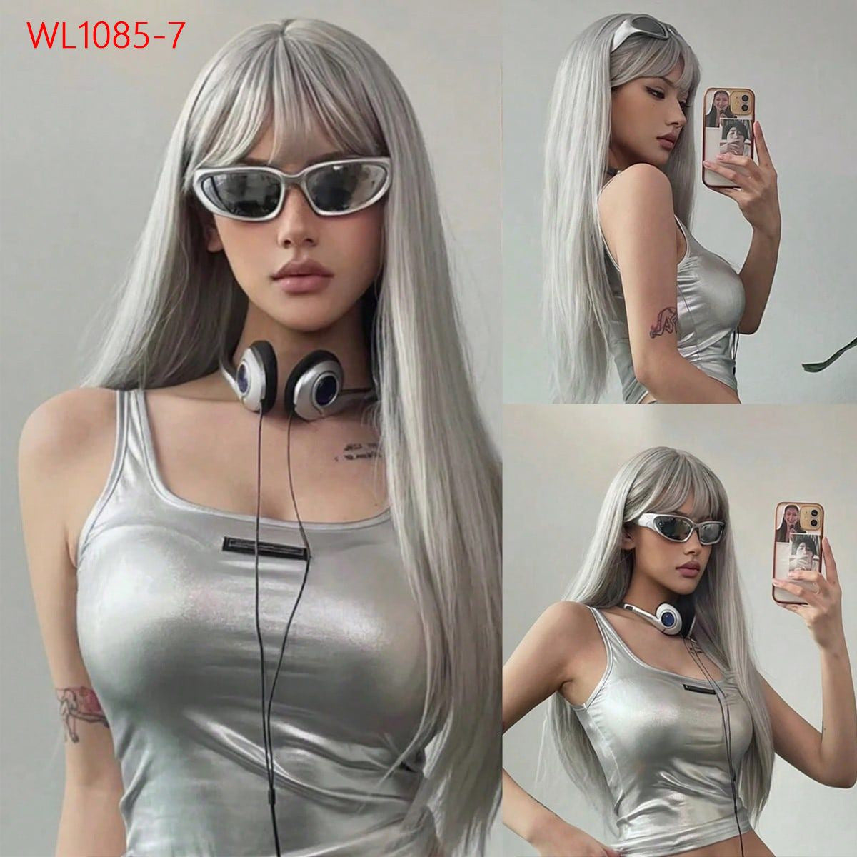 Bangs Gradient Gray Hair Chemical Fiber Head Long Straight Wig