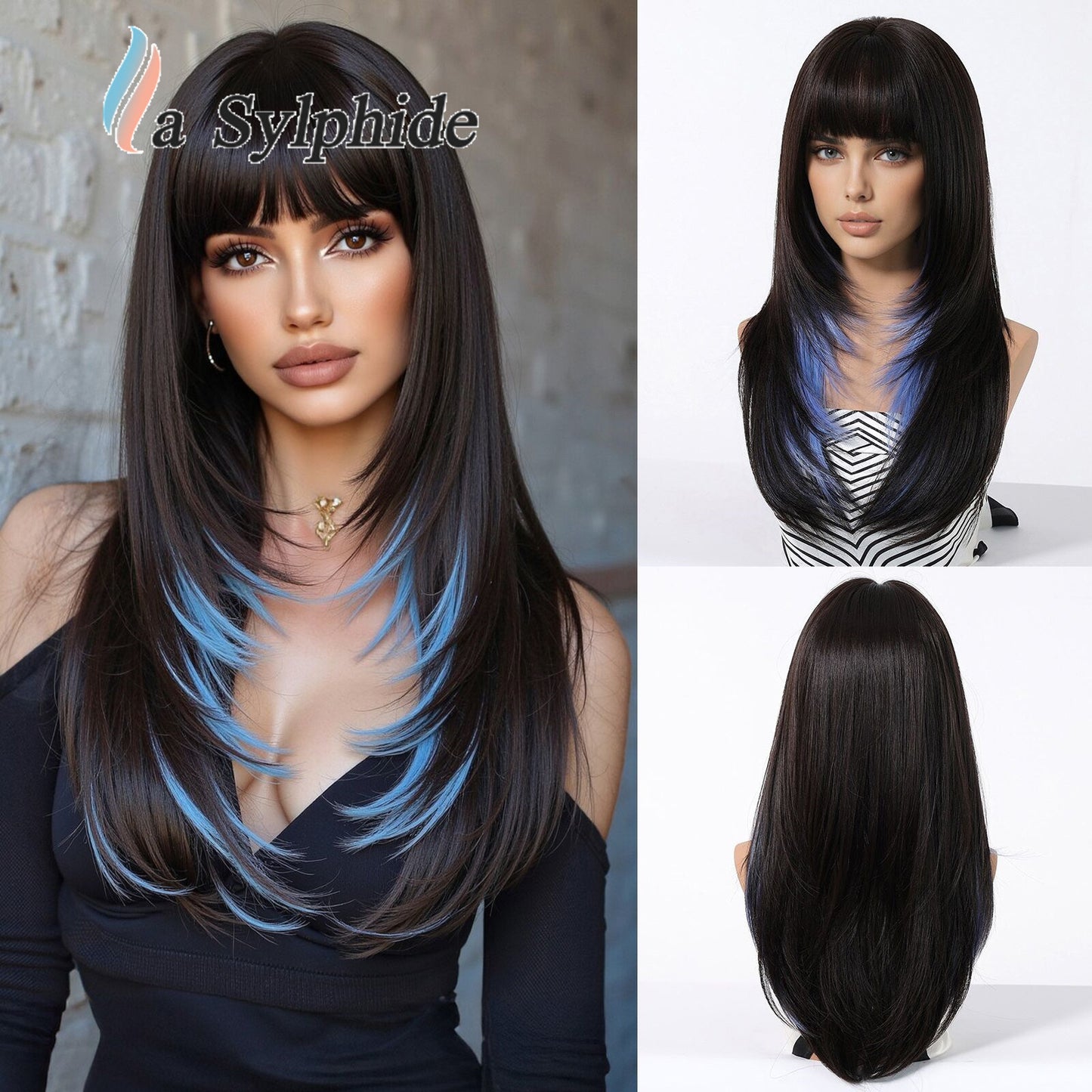 Dark Brown Bangs Level Hair Whole Top Long Straight Wig