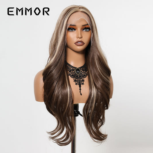 Area Lace Imported Matte Fiber Wine Red Free Sewing Curly Wig Long Curls