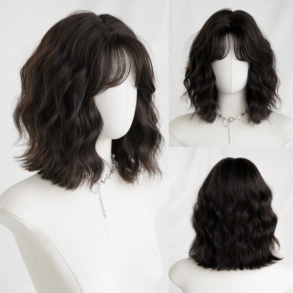 Women's Egg Roll Water Ripple Bangs Artificial Natural Fluffy Wig Short Curly Hair