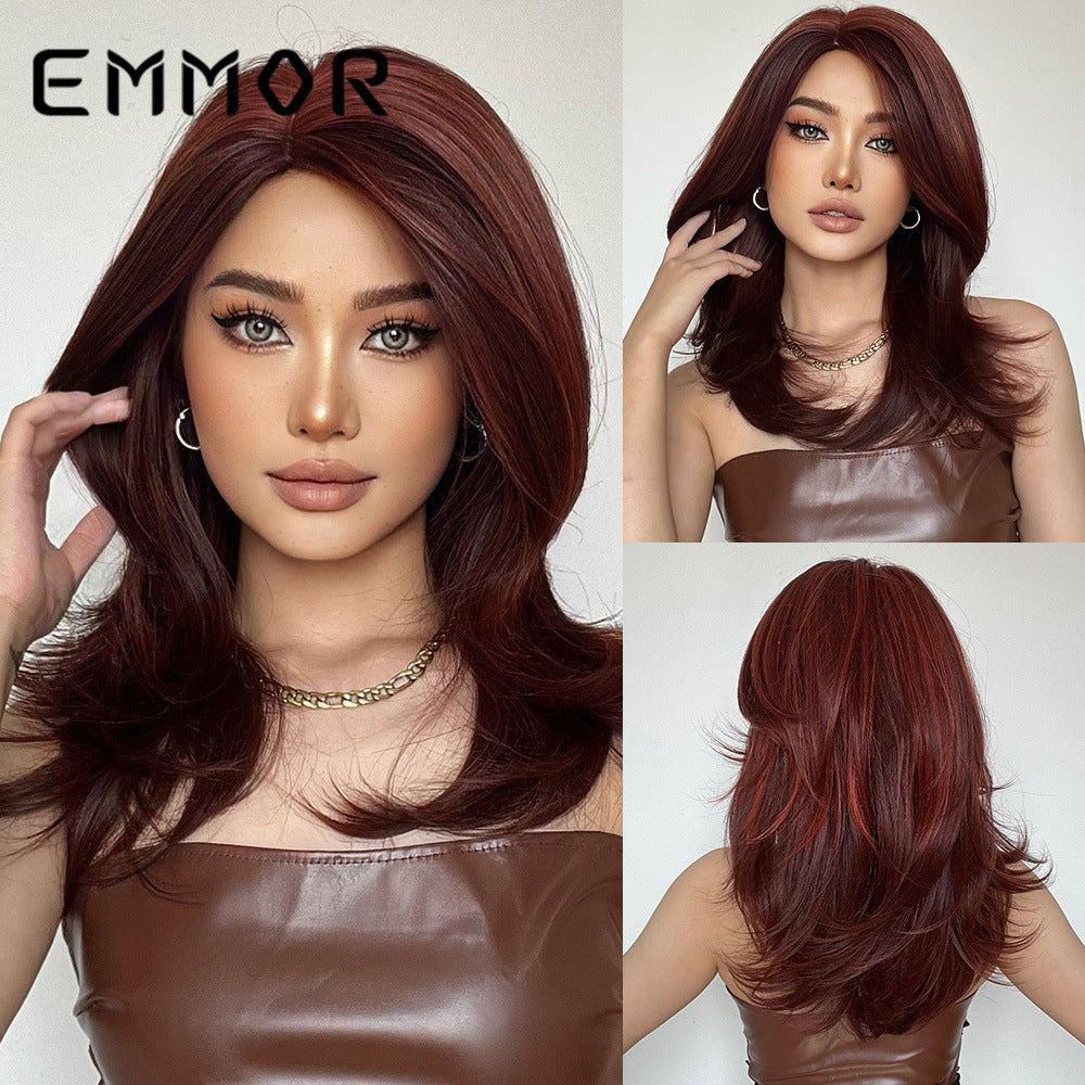 Valgus French Bangs Medium Hair Chemical Fiber Full Long Straight Wig