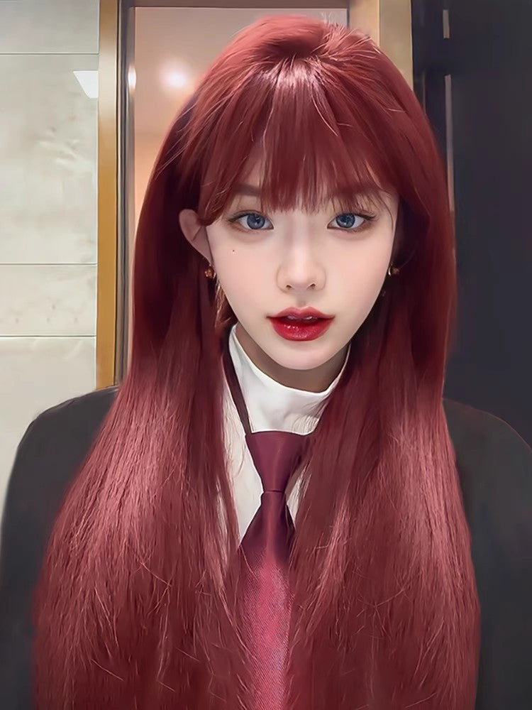 Bean Female Hair Cold Heart Straight Air Bangs Daily Wig Long Curls