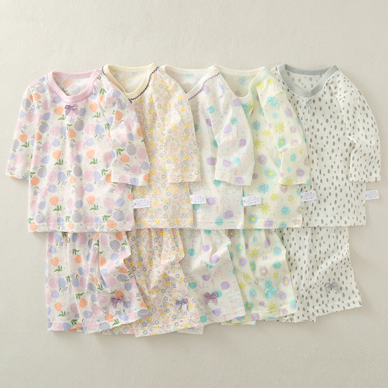 Children's Summer Three-quarter Sleeve High Waist Belly Protection Floral Thin Breathable Children's Suit
