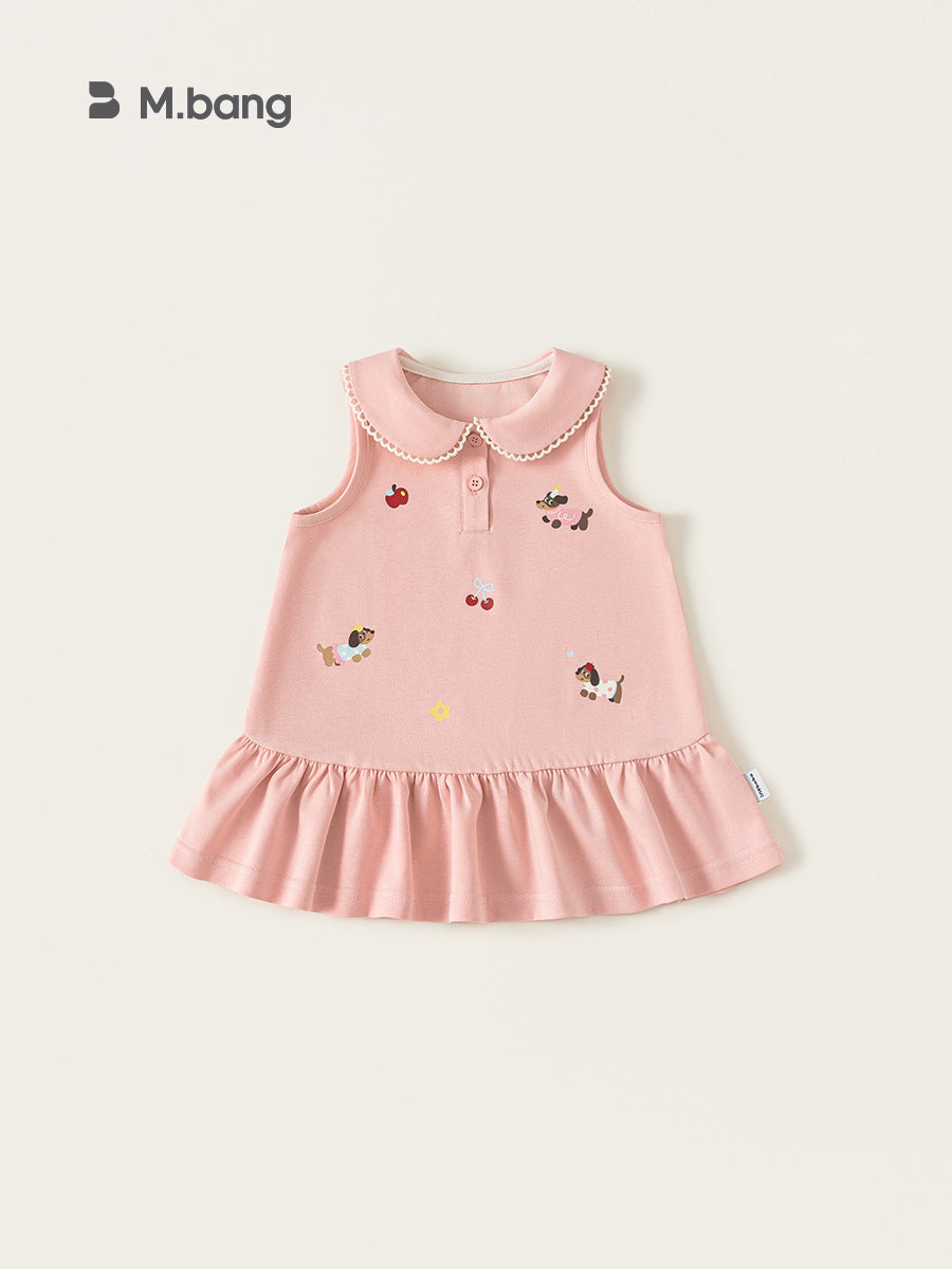 Children's Clothing Summer Pink Puppy Vest Sleeveless Doll Collar A- Line Children's Dress
