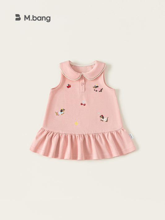 Children's Clothing Summer Pink Puppy Vest Sleeveless Doll Collar A- Line Children's Dress