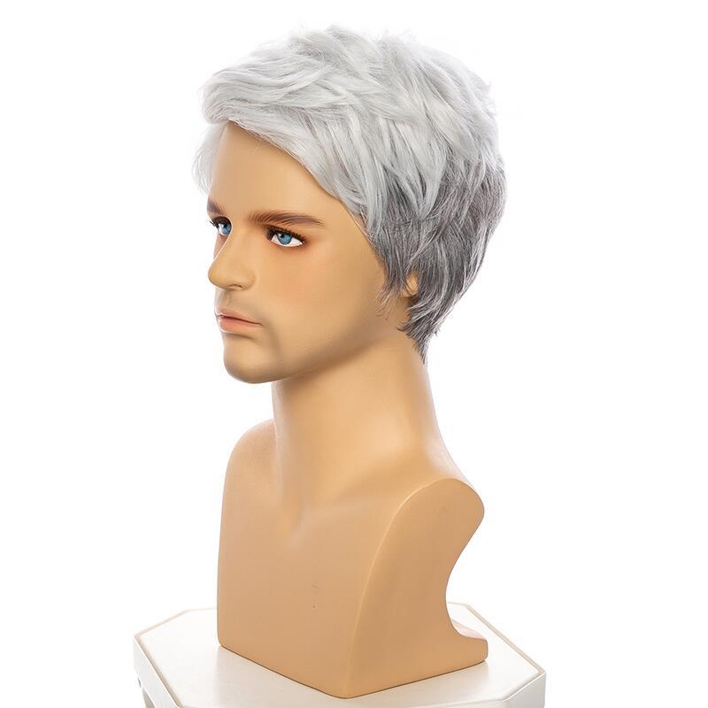Men's Gray White Partial Short Hair Men's Wig
